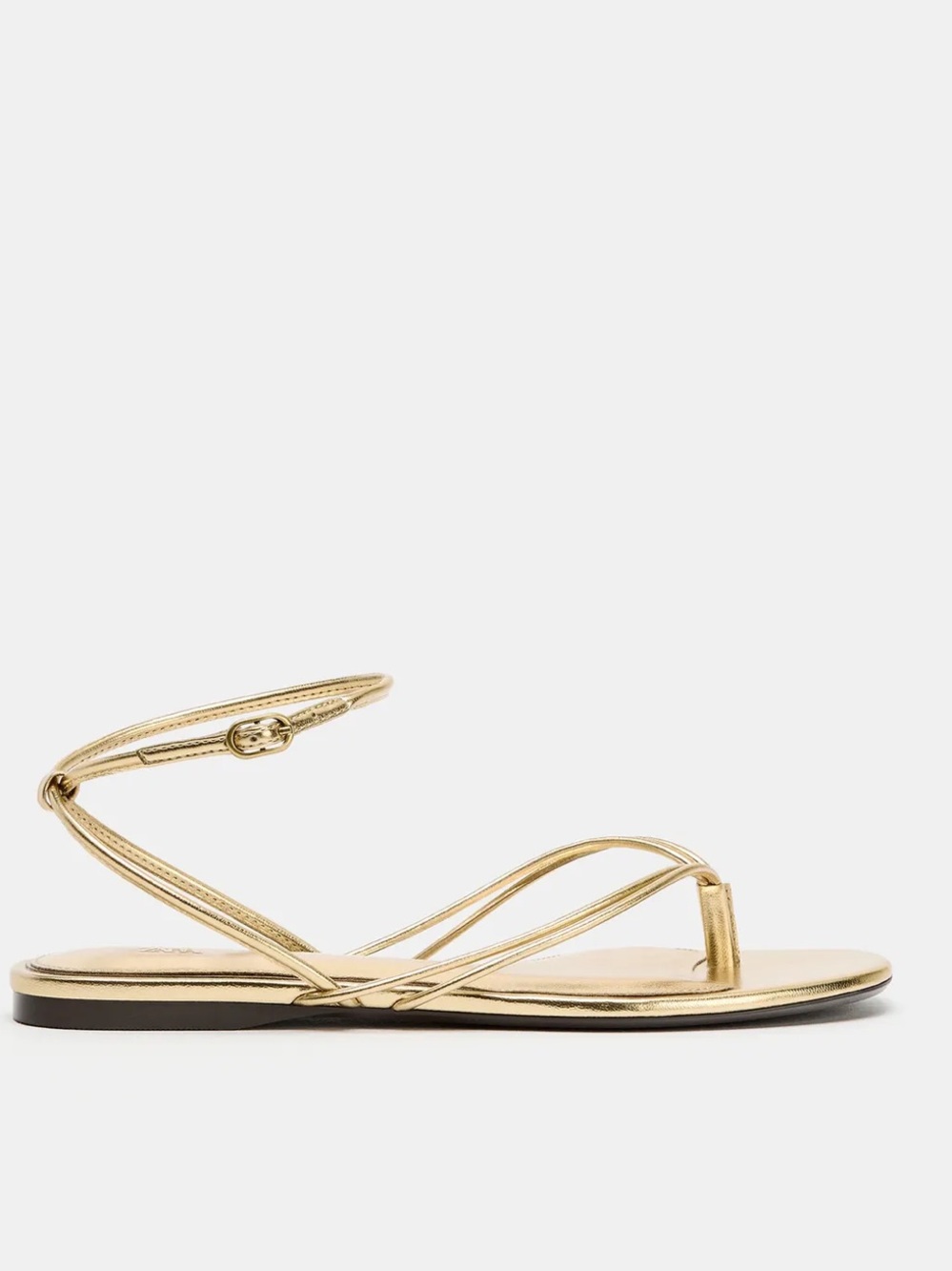 Zara Metallic Gold Strappy Toe-Post Sandals - Picture 3 of 10